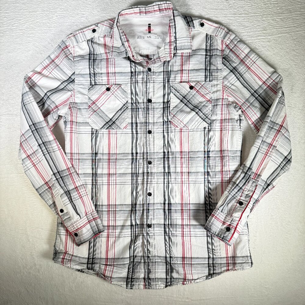 Vintage Jeans by Buffalo‎ White/Gray/Red Plaid Western Cowboy Shirt Large